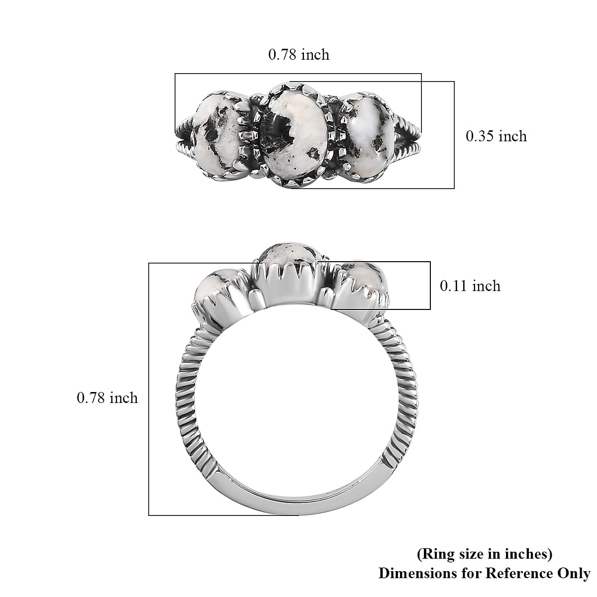 Artisan Crafted White Buffalo 3 Stone Ring in Sterling Silver (Size 10.0) 1.90 ctw