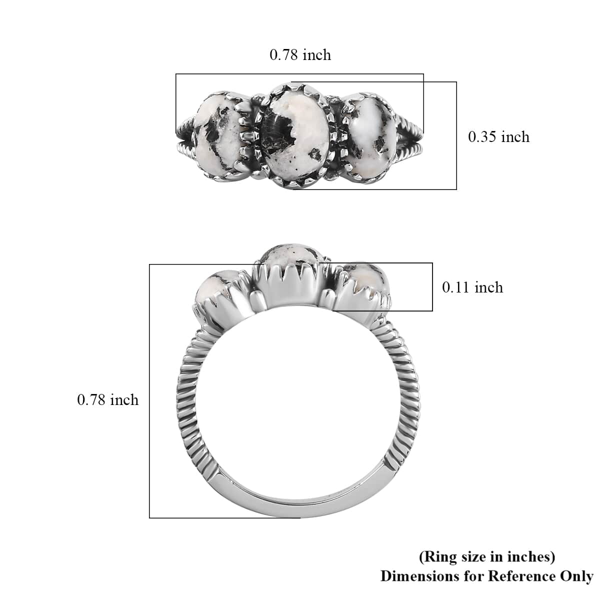Artisan Crafted White Buffalo 3 Stone Ring in Sterling Silver (Size 10.0) 1.90 ctw image number 5