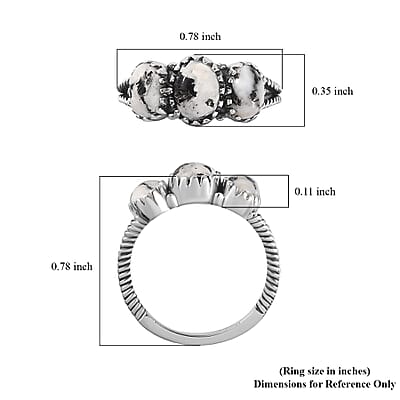 Artisan Crafted White Buffalo 3 Stone Ring in Sterling Silver (Size 10.0) 1.90 ctw