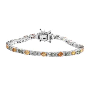 Multi Sapphire and White Zircon Bracelet in Platinum Over Sterling Silver (6.50 In) 7.10 ctw