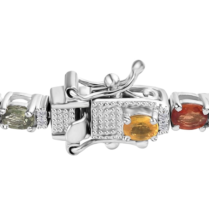 Multi Sapphire and White Zircon Bracelet in Platinum Over Sterling Silver (6.50 In) 7.10 ctw
