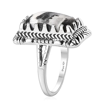 Artisan Crafted White Buffalo Solitaire Ring in Sterling Silver (Size 10.0) 7.00 ctw