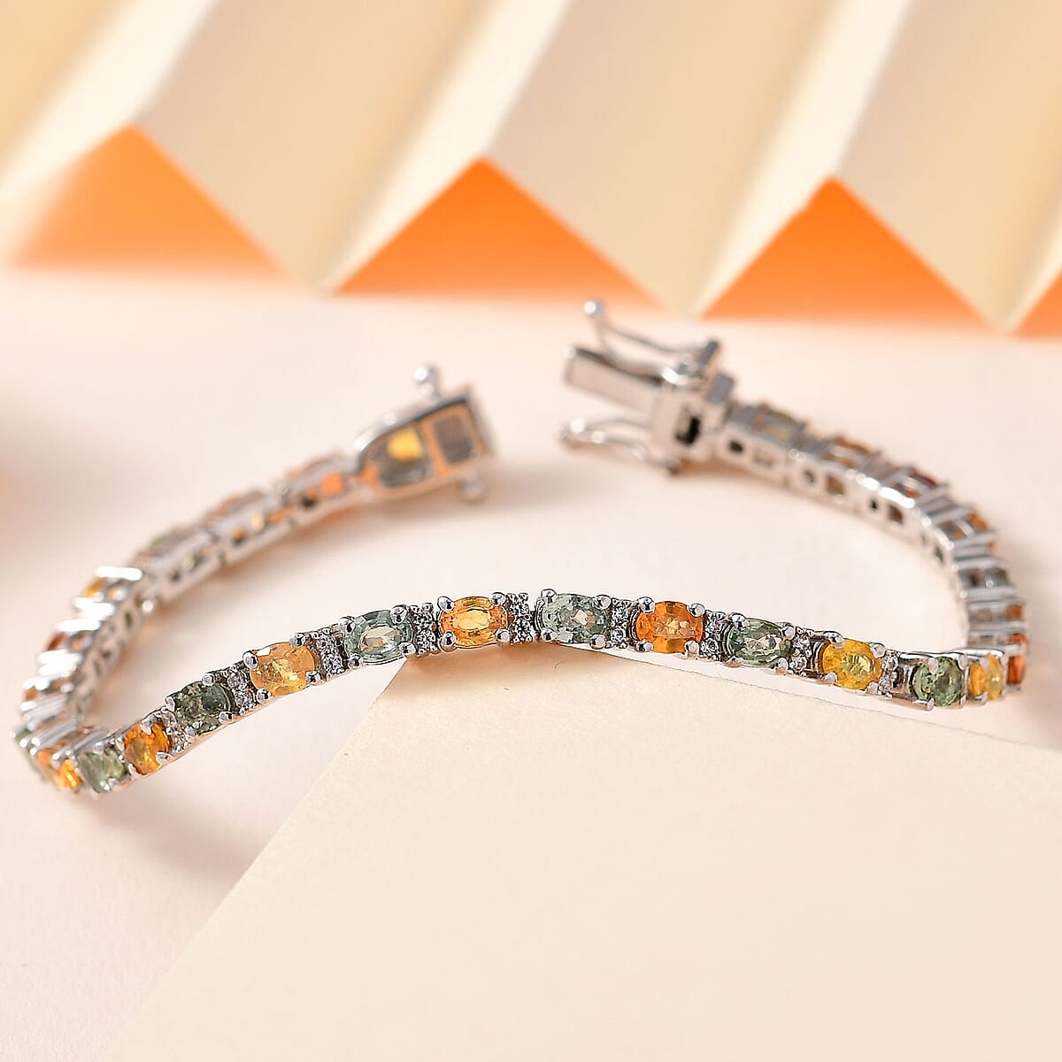 D'Joy Multi Sapphire and White Zircon Bracelet in Platinum Over Sterling Silver (7.25 In) 8.15 ctw image number 1