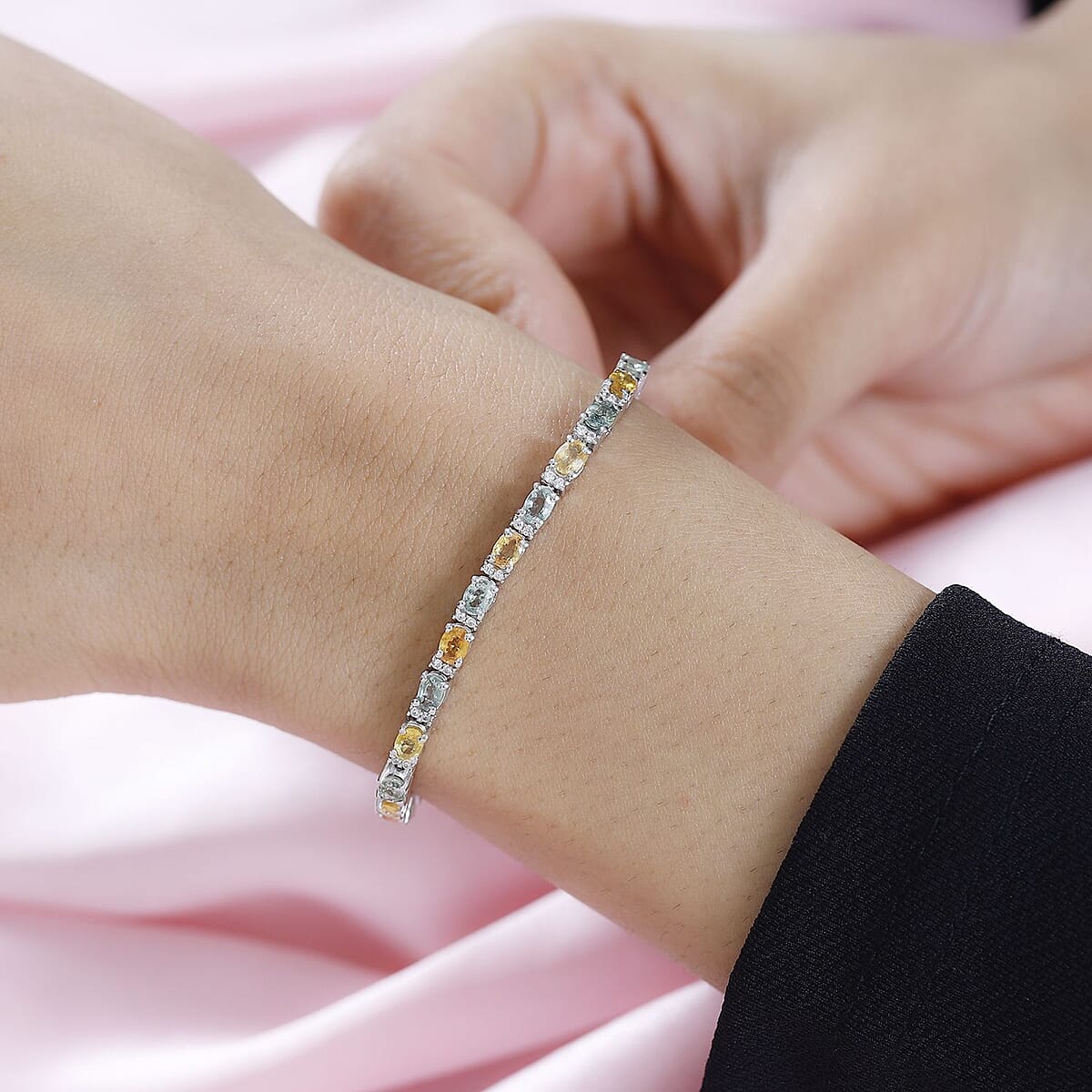 D'Joy Multi Sapphire and White Zircon Bracelet in Platinum Over Sterling Silver (7.25 In) 8.15 ctw image number 2