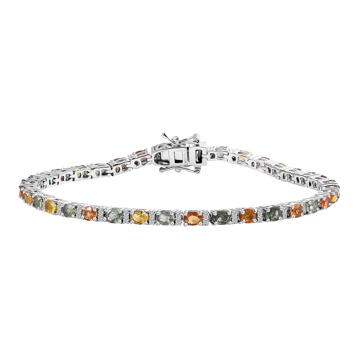 Multi Sapphire and White Zircon Bracelet in Platinum Over Sterling Silver (8.00 In) 8.65 ctw image number 0