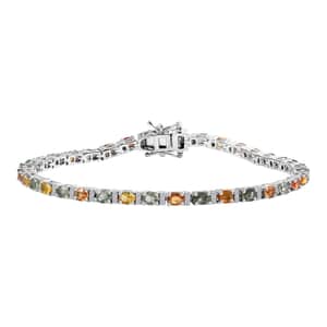 Multi Sapphire and White Zircon Bracelet in Platinum Over Sterling Silver (8.00 In) 8.65 ctw