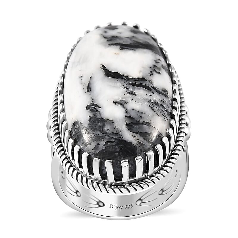 Artisan Crafted White Buffalo Solitaire Ring in Sterling Silver (Size 10.0) 25.25 ctw