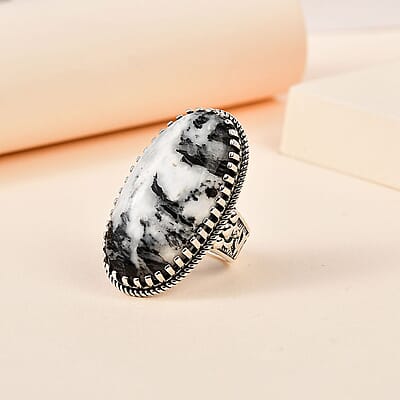 Artisan Crafted White Buffalo Solitaire Ring in Sterling Silver (Size 10.0) 25.25 ctw