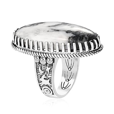 Artisan Crafted White Buffalo Solitaire Ring in Sterling Silver (Size 10.0) 25.25 ctw