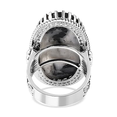 Artisan Crafted White Buffalo Solitaire Ring in Sterling Silver (Size 10.0) 25.25 ctw