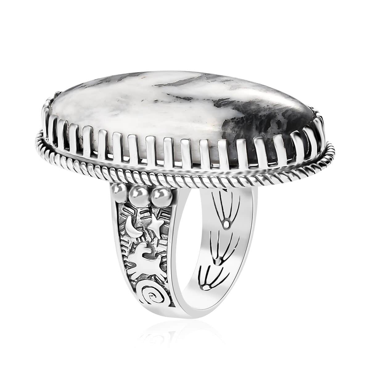 Artisan Crafted White Buffalo Solitaire Ring in Sterling Silver (Size 6.0) 25.25 ctw image number 3
