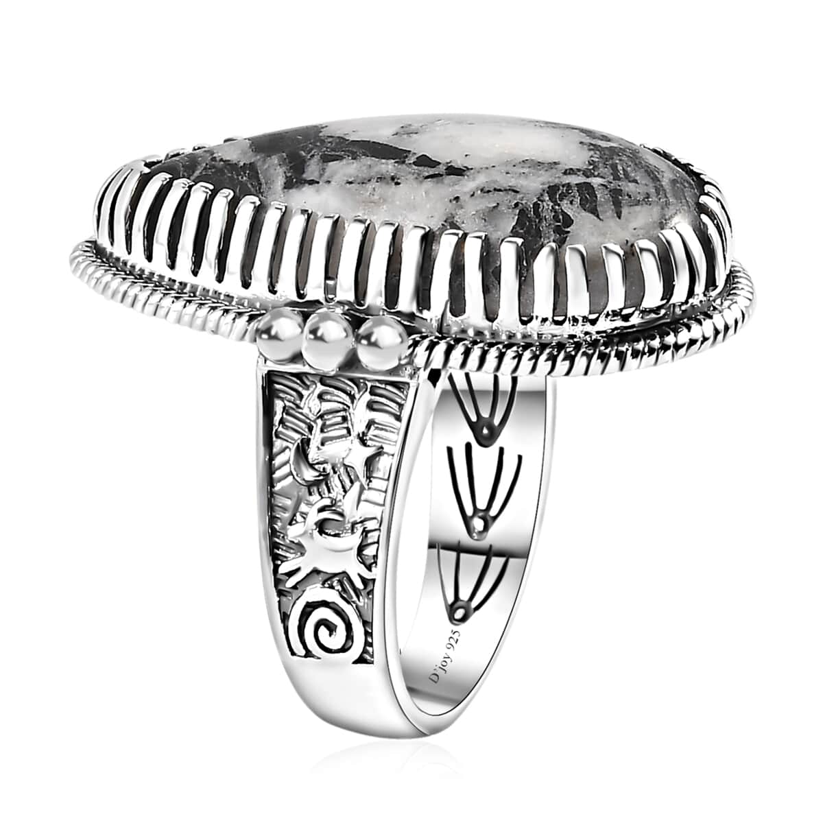Artisan Crafted White Buffalo Solitaire Ring in Sterling Silver (Size 10.0) 23.50 ctw image number 3