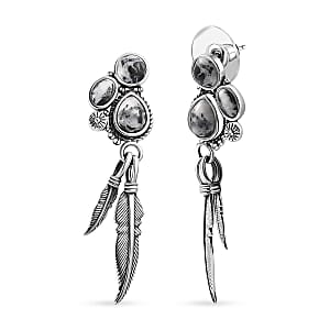 Artisan Crafted White Buffalo Feather Earrings in Sterling Silver 5.50 ctw