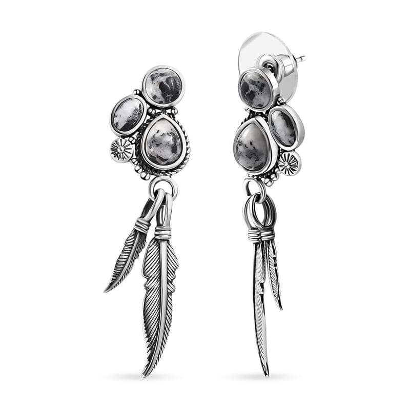 Artisan Crafted White Buffalo Feather Earrings in Sterling Silver 5.50 ctw