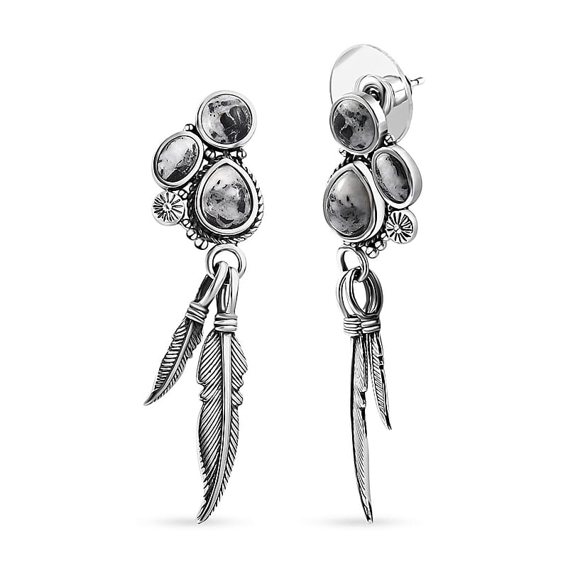 Artisan Crafted White Buffalo Feather Earrings in Sterling Silver 5.50 ctw