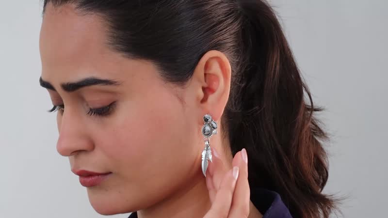 Artisan Crafted White Buffalo Feather Earrings in Sterling Silver 5.50 ctw