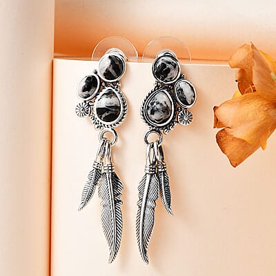 Artisan Crafted White Buffalo Feather Earrings in Sterling Silver 5.50 ctw