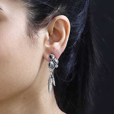 Artisan Crafted White Buffalo Feather Earrings in Sterling Silver 5.50 ctw