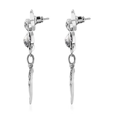 Artisan Crafted White Buffalo Feather Earrings in Sterling Silver 5.50 ctw