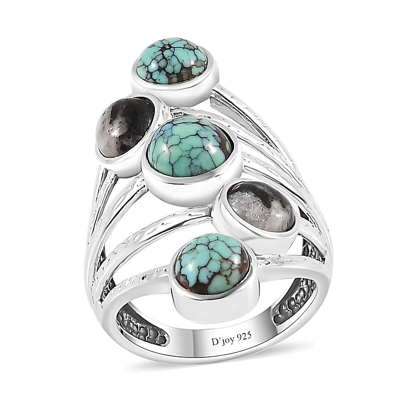 Artisan Crafted Blue Moon Turquoise and White Buffalo Ring in Sterling Silver (Size 10.0) 4.90 ctw