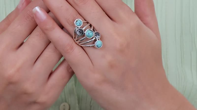 Artisan Crafted Blue Moon Turquoise, White Buffalo Ring in Sterling Silver (Size 10.0) 4.90 ctw