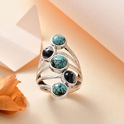 Artisan Crafted Blue Moon Turquoise and White Buffalo Ring in Sterling Silver (Size 10.0) 4.90 ctw