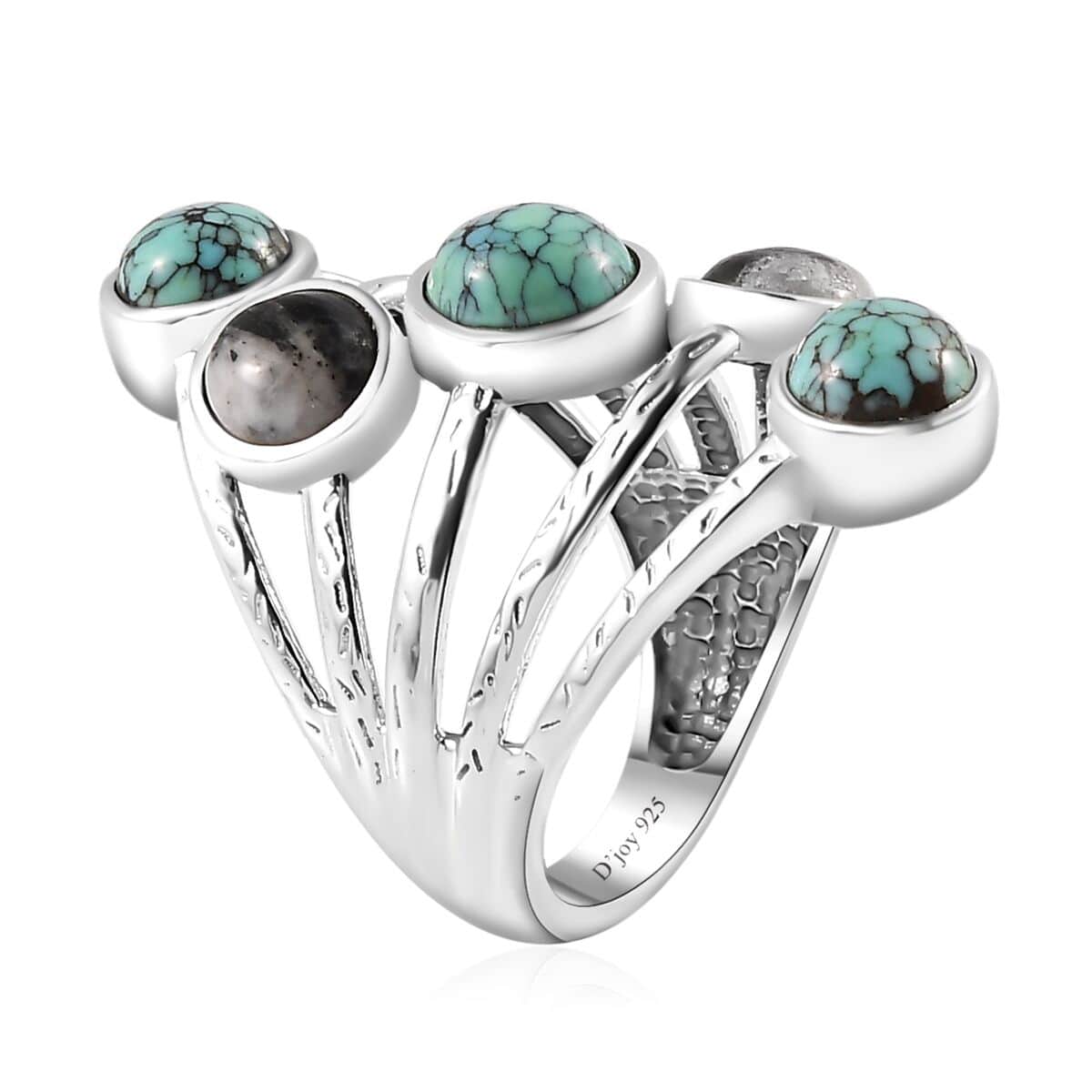 Artisan Crafted Blue Moon Turquoise and White Buffalo Ring in Sterling Silver (Size 10.0) 4.90 ctw image number 3