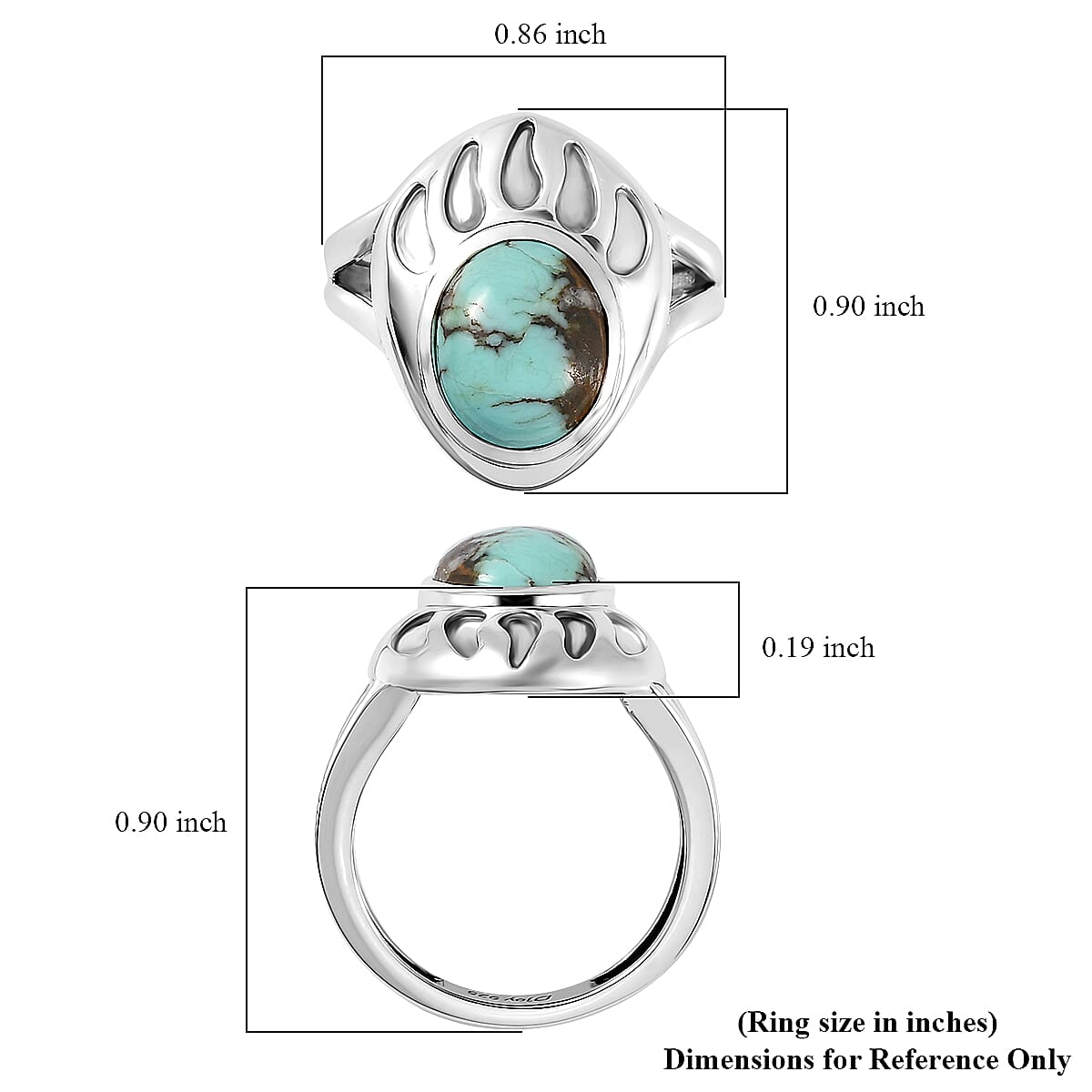 Artisan Crafted Blue Moon Turquoise Bear Paw Ring in Sterling Silver (Size 10.0) 2.50 ctw image number 5