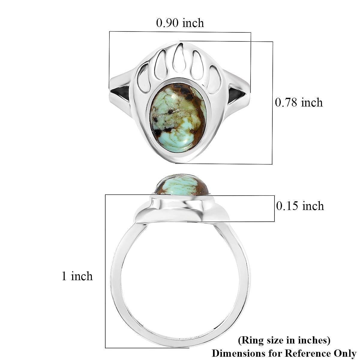 Artisan Crafted Blue Moon Turquoise Bear Paw Ring in Sterling Silver (Size 8.0) 2.50 ctw image number 5