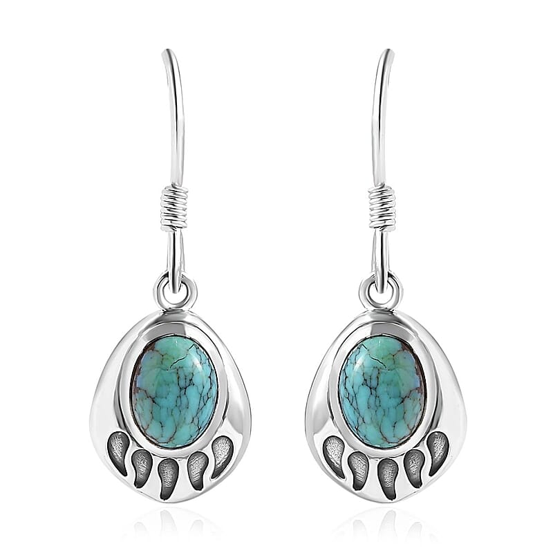 Artisan Crafted Blue Moon Turquoise Bear Paw Earrings in Sterling Silver 2.50 ctw