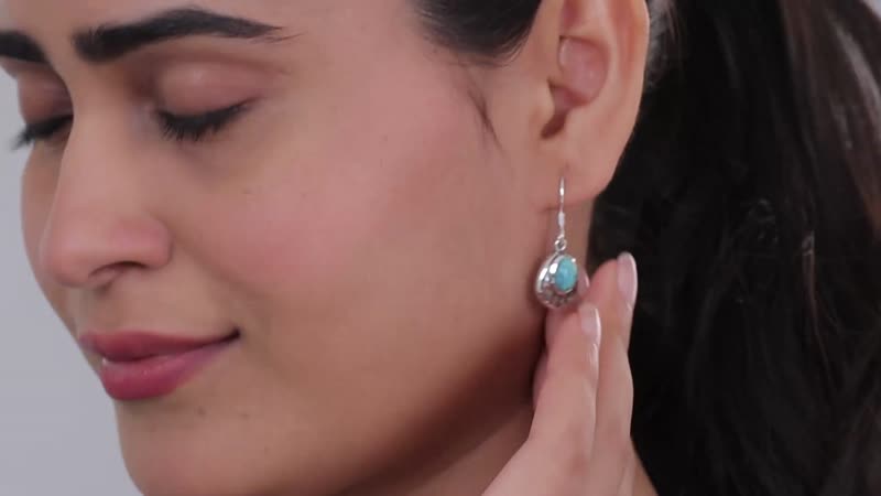 Artisan Crafted Blue Moon Turquoise Bear Paw Earrings in Sterling Silver 2.50 ctw