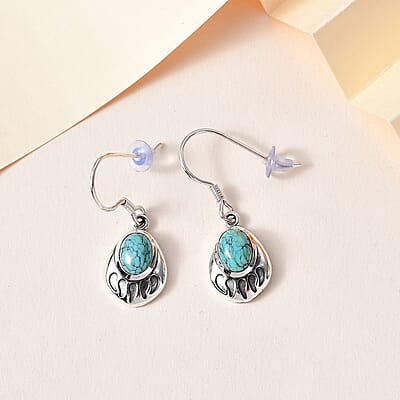 Artisan Crafted Blue Moon Turquoise Bear Paw Earrings in Sterling Silver 2.50 ctw