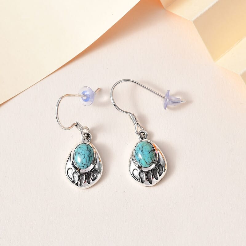 Artisan Crafted Blue Moon Turquoise Bear Paw Earrings in Sterling Silver 2.50 ctw