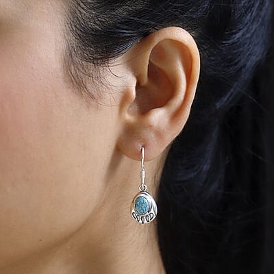 Artisan Crafted Blue Moon Turquoise Bear Paw Earrings in Sterling Silver 2.50 ctw