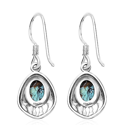 Artisan Crafted Blue Moon Turquoise Bear Paw Earrings in Sterling Silver 2.50 ctw