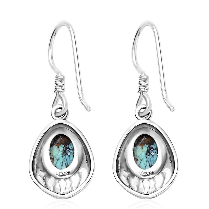 Artisan Crafted Blue Moon Turquoise Bear Paw Earrings in Sterling Silver 2.50 ctw