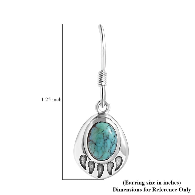 Artisan Crafted Blue Moon Turquoise Bear Paw Earrings in Sterling Silver 2.50 ctw