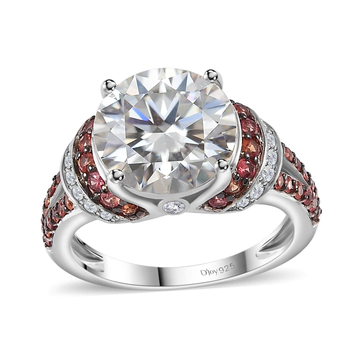 TLV Moissanite (Rnd 10 mm), Red Sapphire Ring in Platinum Over Sterling Silver (Size 10.0) 4.30 ctw image number 0