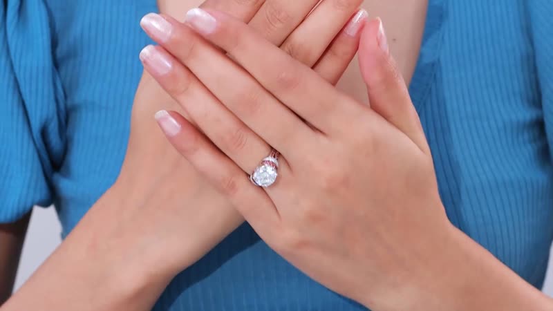 TLV Moissanite (Rnd 10 mm), Red Sapphire Ring in Platinum Over Sterling Silver (Size 10.0) 4.30 ctw