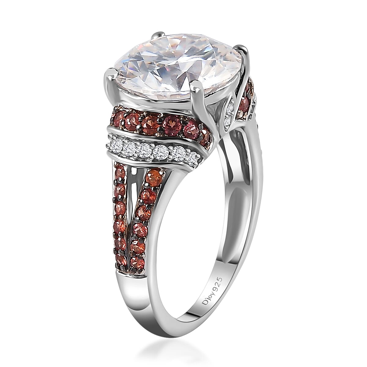 Moissanite and Red Sapphire Ring in Platinum Over Sterling Silver (Size 10.0) 4.30 ctw