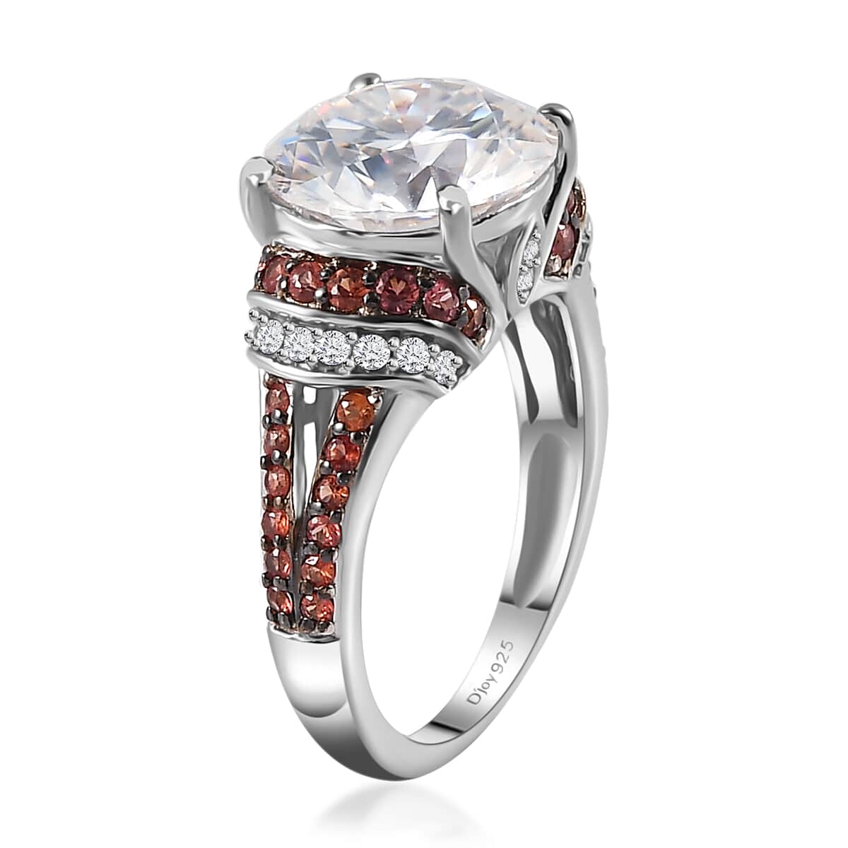 TLV Moissanite (Rnd 10 mm), Red Sapphire Ring in Platinum Over Sterling Silver (Size 10.0) 4.30 ctw image number 3