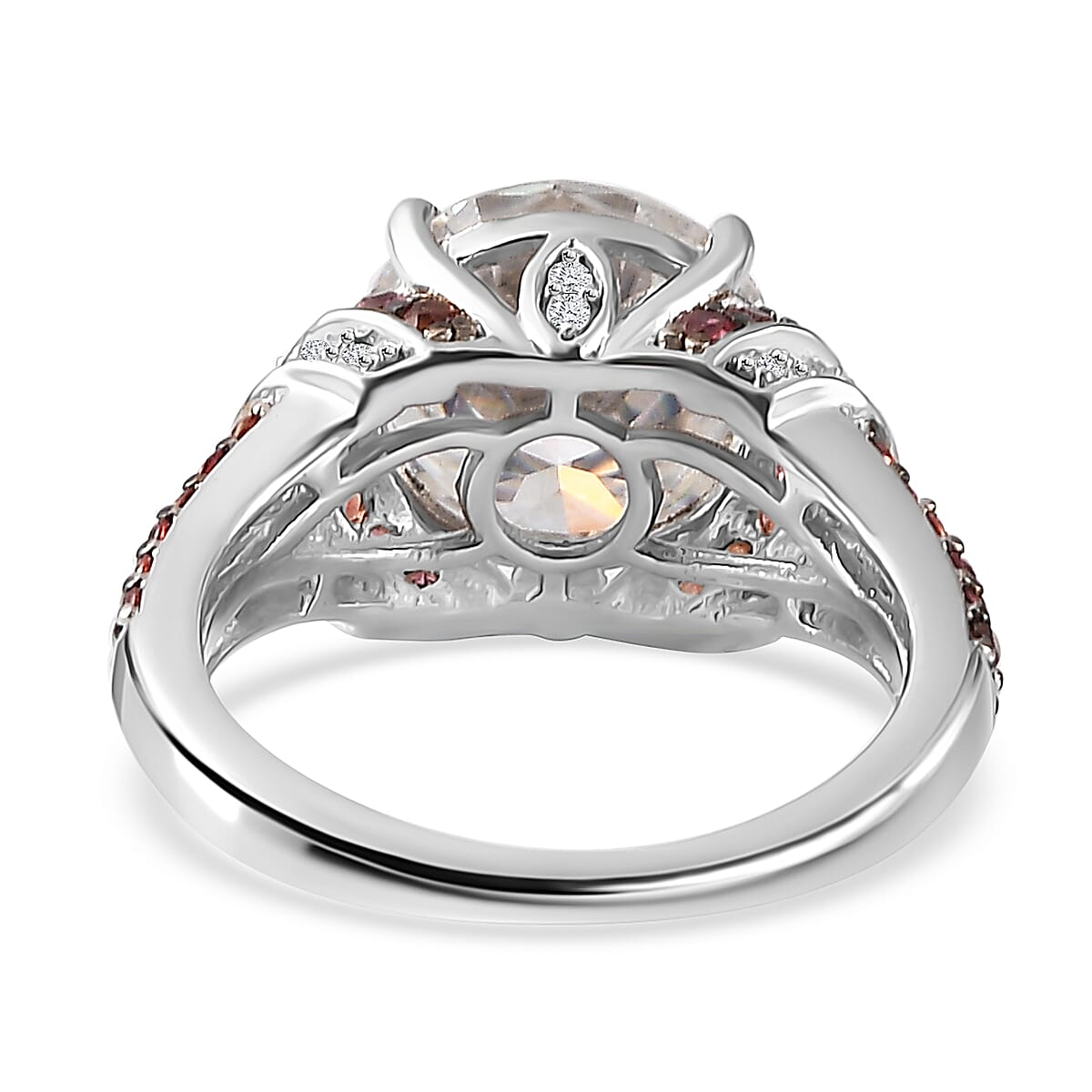Moissanite and Red Sapphire Ring in Platinum Over Sterling Silver (Size 10.0) 4.30 ctw