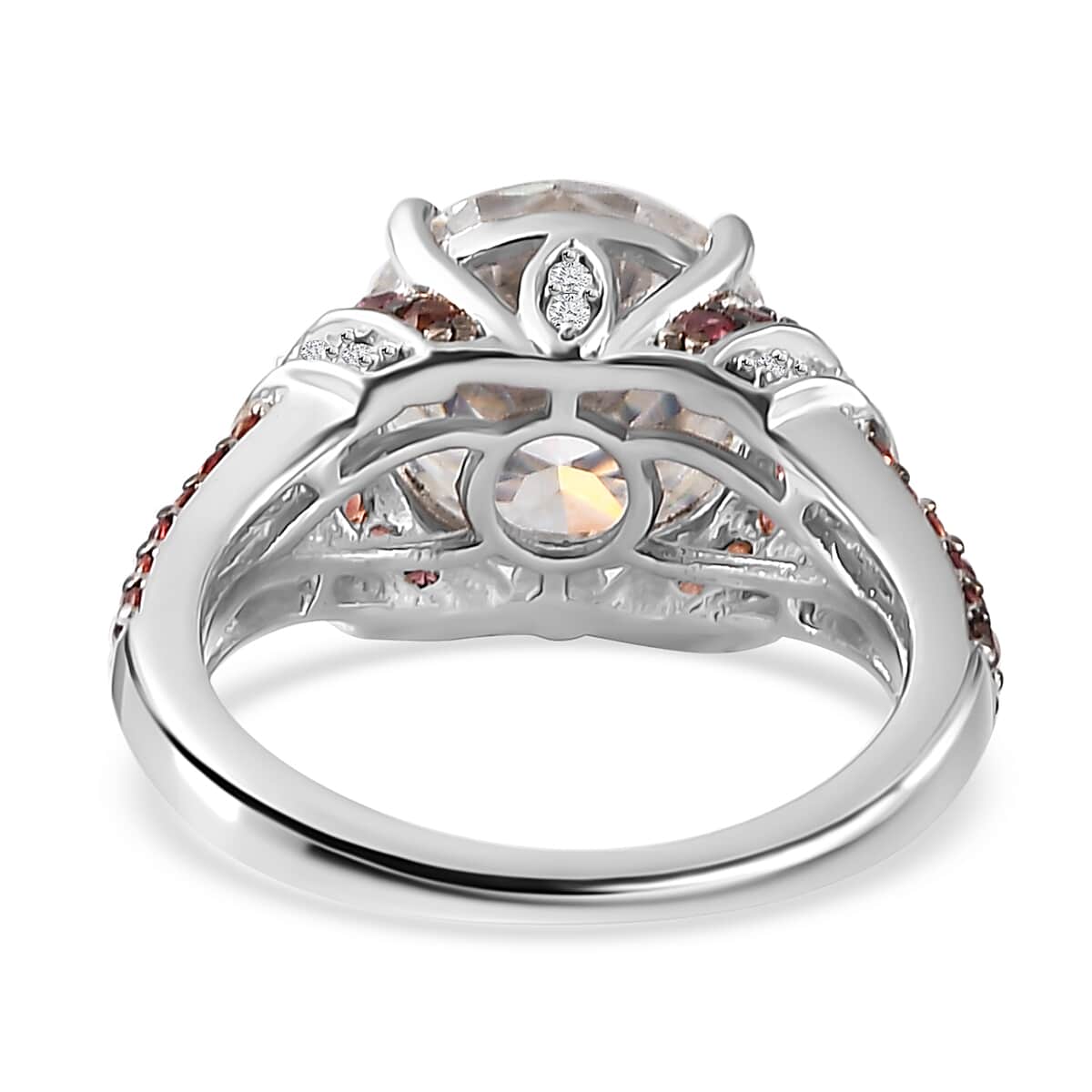 TLV Moissanite (Rnd 10 mm), Red Sapphire Ring in Platinum Over Sterling Silver (Size 10.0) 4.30 ctw image number 4