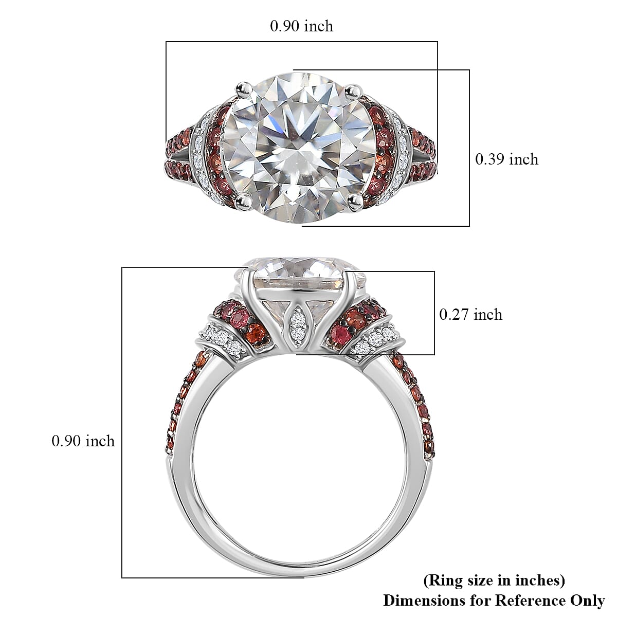 Moissanite and Red Sapphire Ring in Platinum Over Sterling Silver (Size 10.0) 4.30 ctw