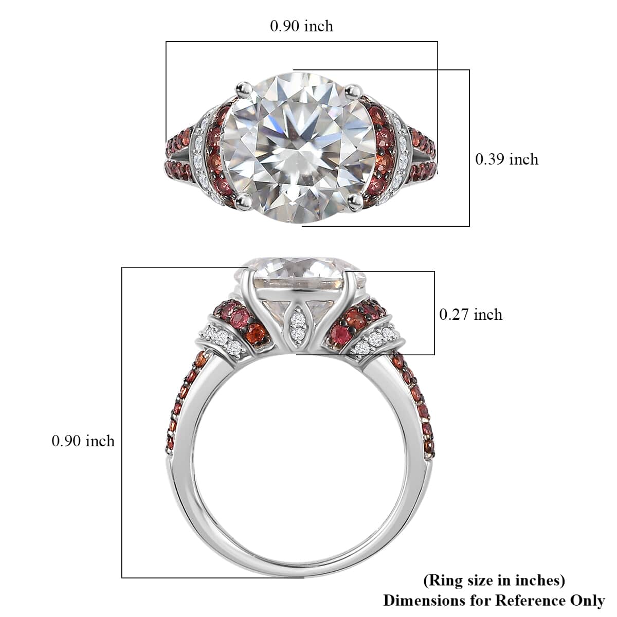TLV Moissanite (Rnd 10 mm), Red Sapphire Ring in Platinum Over Sterling Silver (Size 10.0) 4.30 ctw image number 5