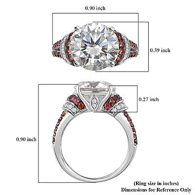 Moissanite and Red Sapphire Ring in Platinum Over Sterling Silver (Size 10.0) 4.30 ctw
