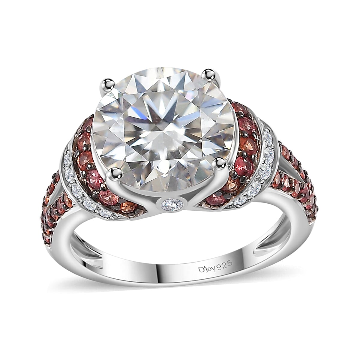 Moissanite and Red Sapphire Ring in Platinum Over Sterling Silver (Size 7.0) 4.30 ctw image number 0