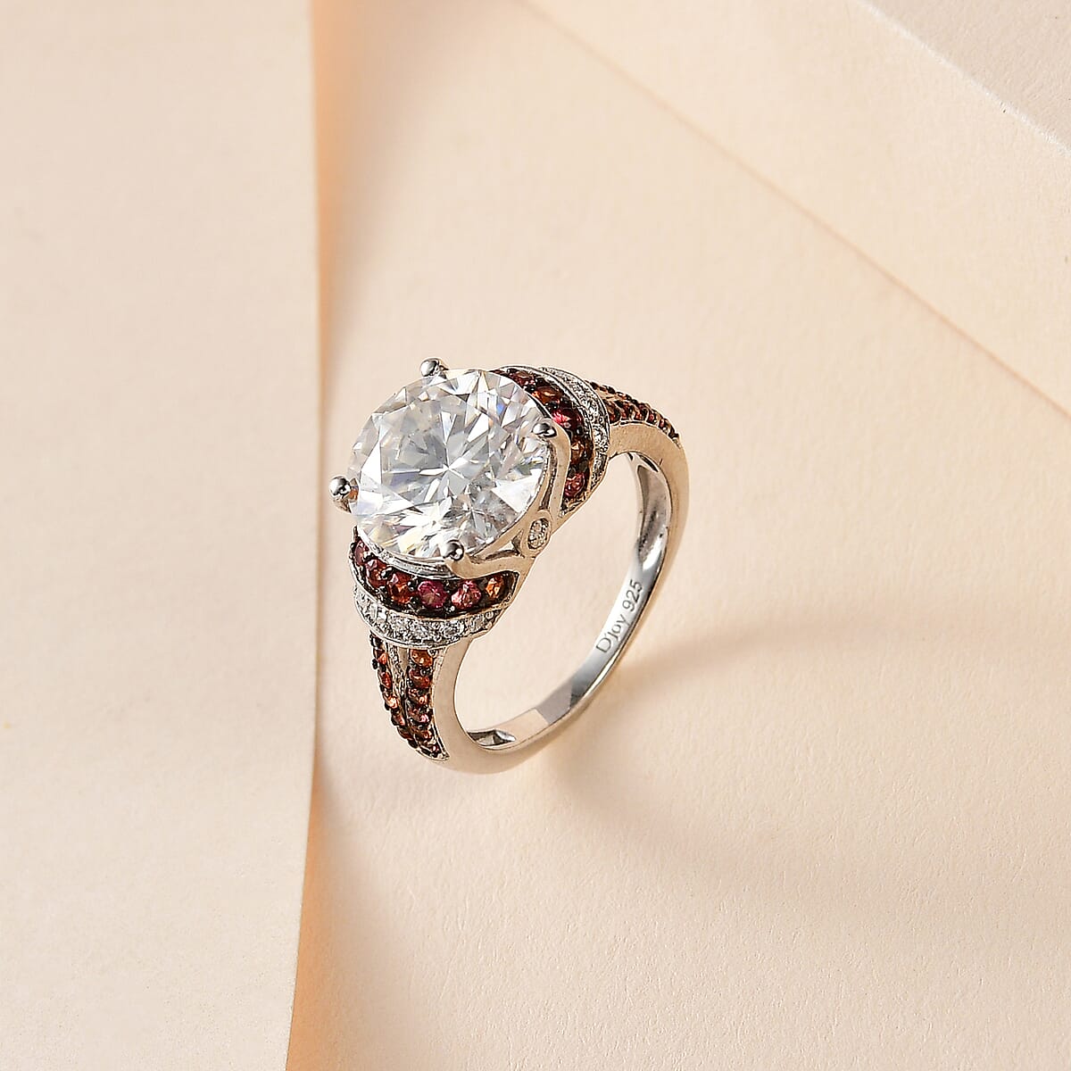 Moissanite and Red Sapphire Ring in Platinum Over Sterling Silver (Size 7.0) 4.30 ctw image number 1