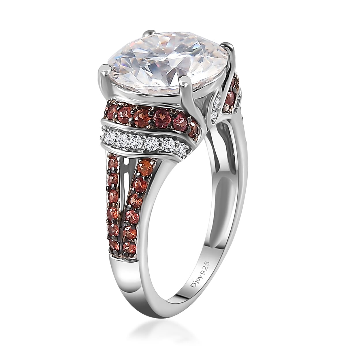 Moissanite and Red Sapphire Ring in Platinum Over Sterling Silver (Size 7.0) 4.30 ctw image number 3