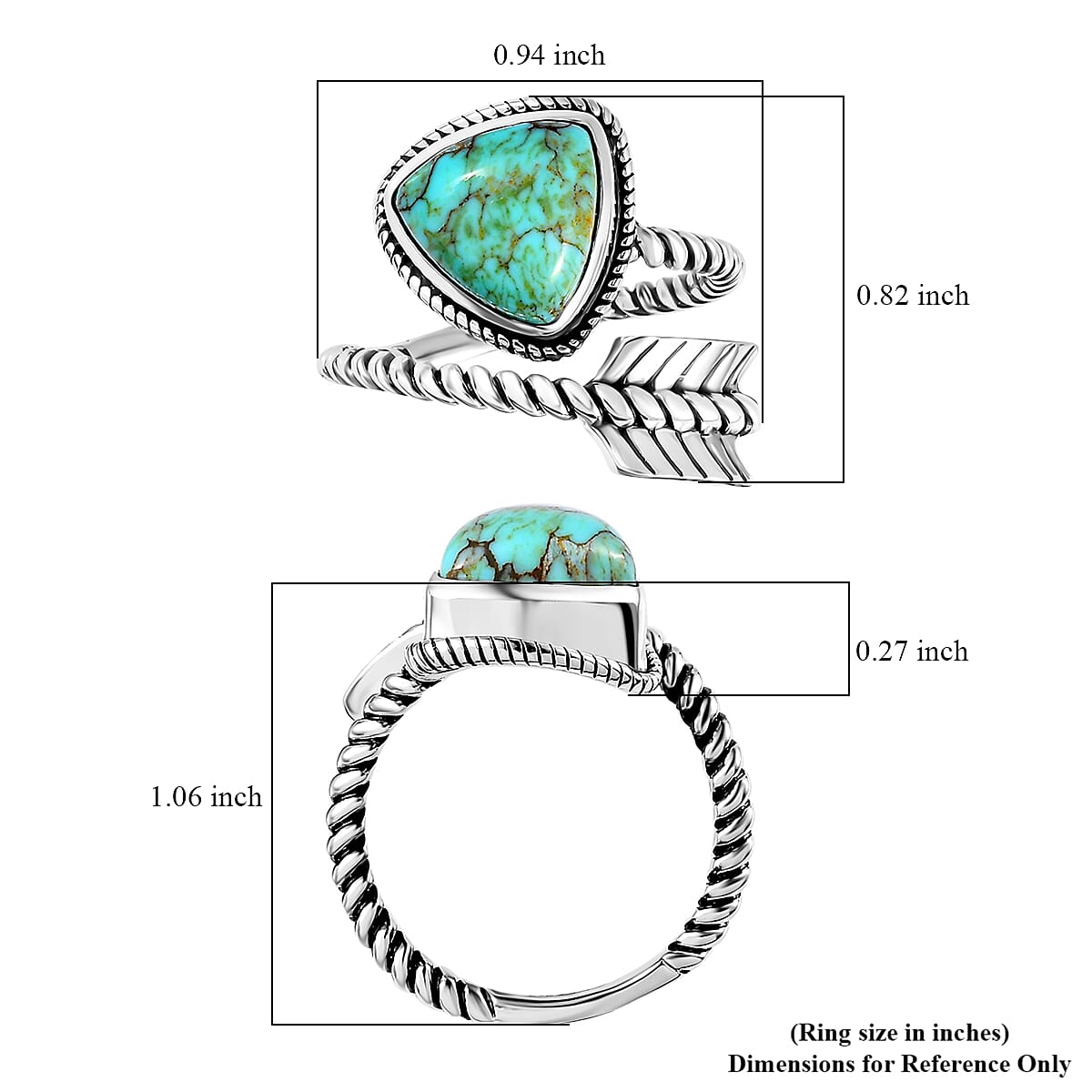 Artisan Crafted Blue Moon Turquoise Arrow Ring in Sterling Silver (Size 10.0) 3.30 ctw